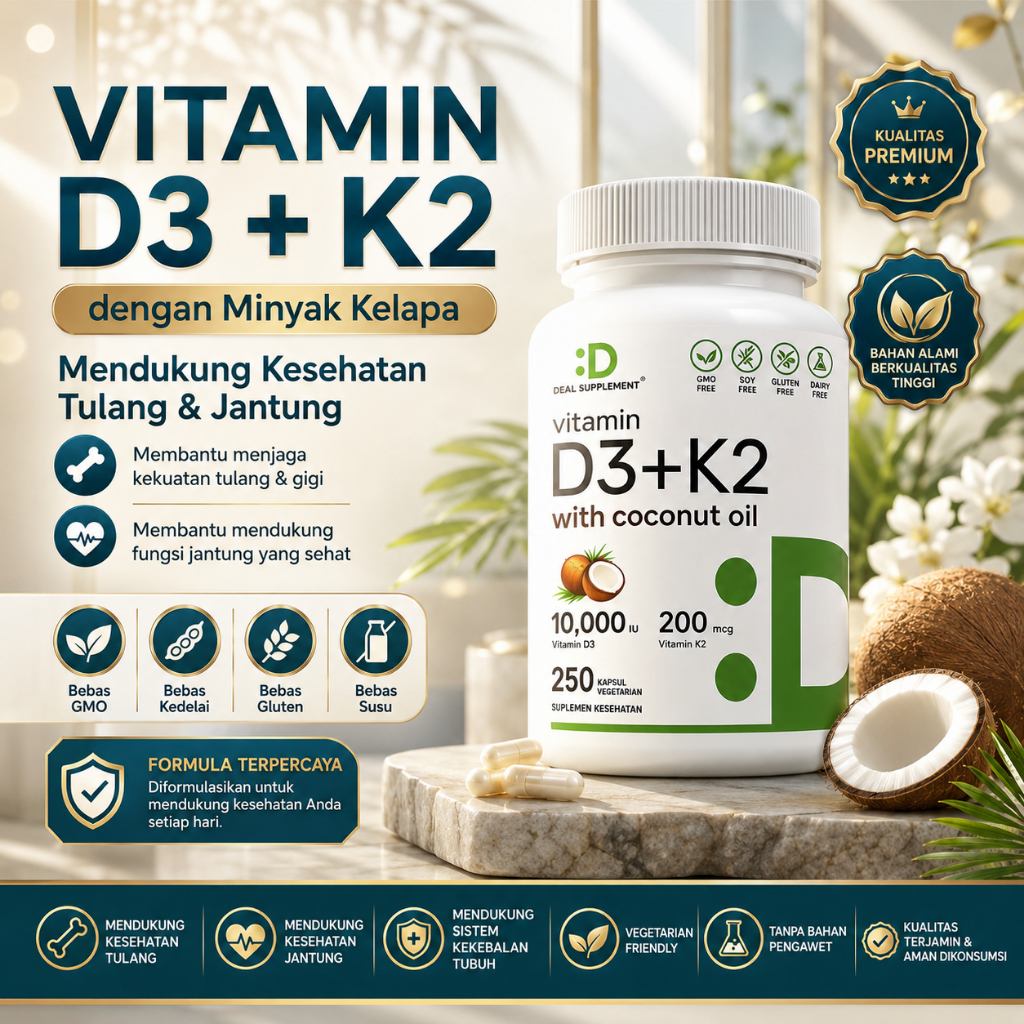 Vitamin D3 10000 IU + K2 MK7 200 mcg with VCO 250 Softgels