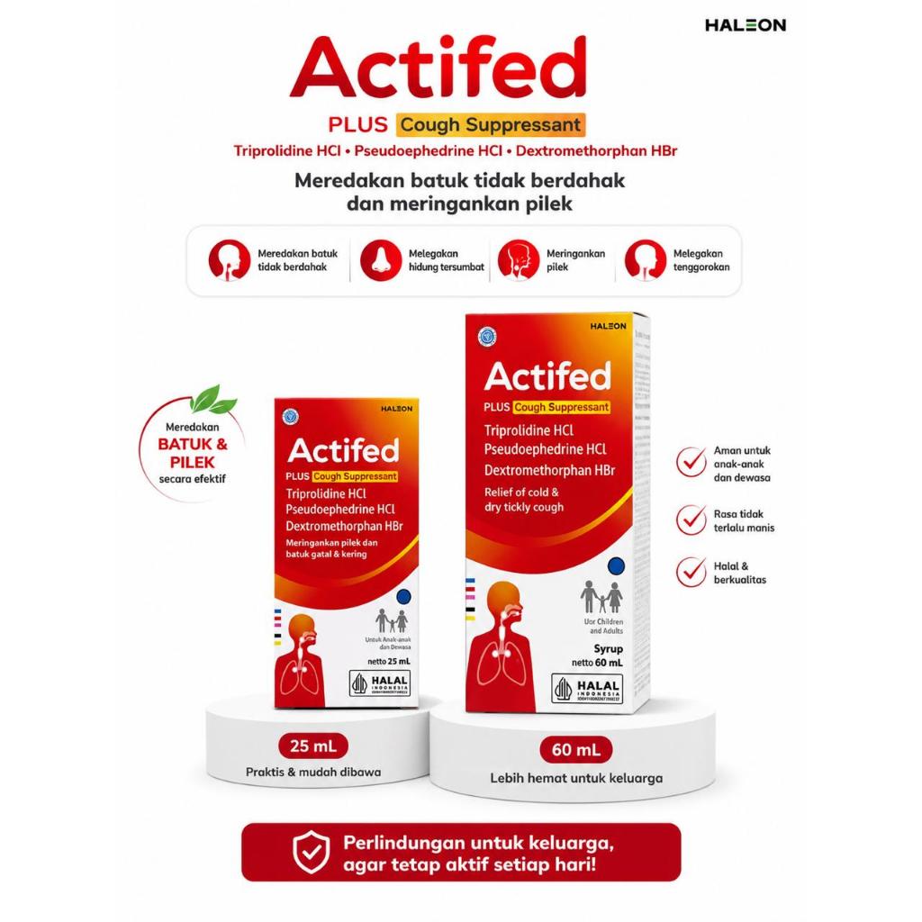 Actifed Plus Syrup Supresan Batuk, 25ml & 60ml, Halal, Untuk Anak & Dewasa