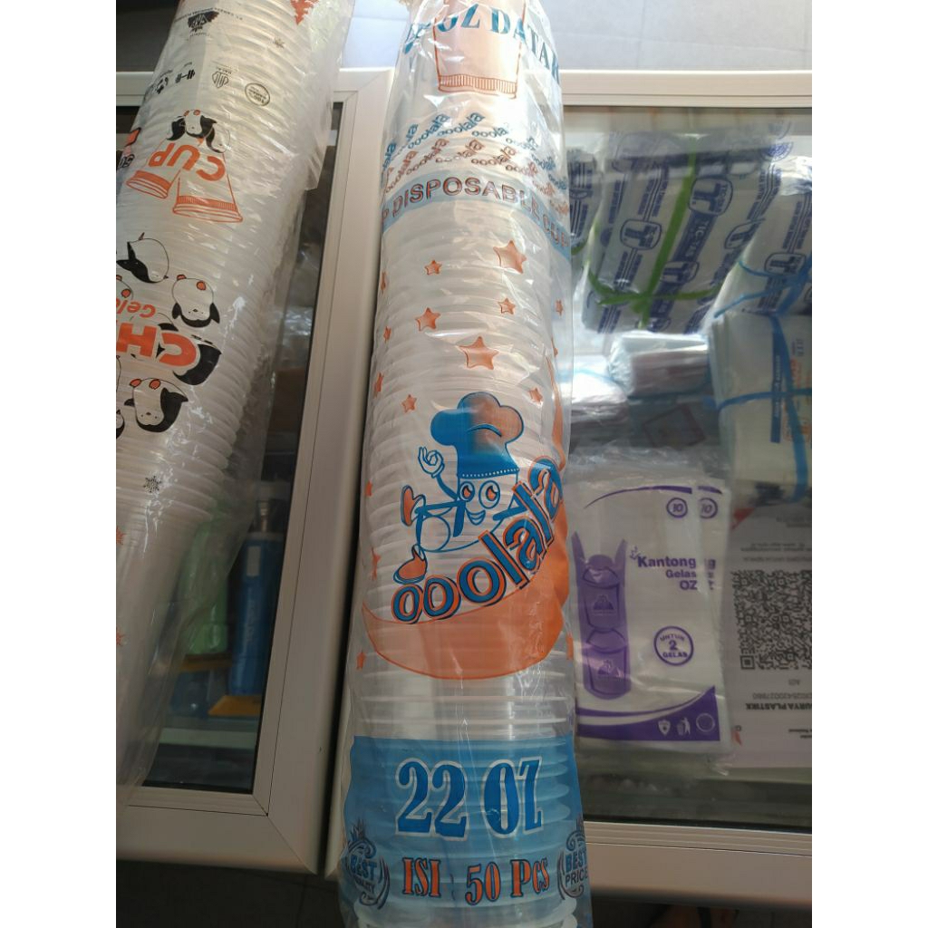 Gelas Plastik 22oz isi 50pcs tipe datar 8gr OOLALA