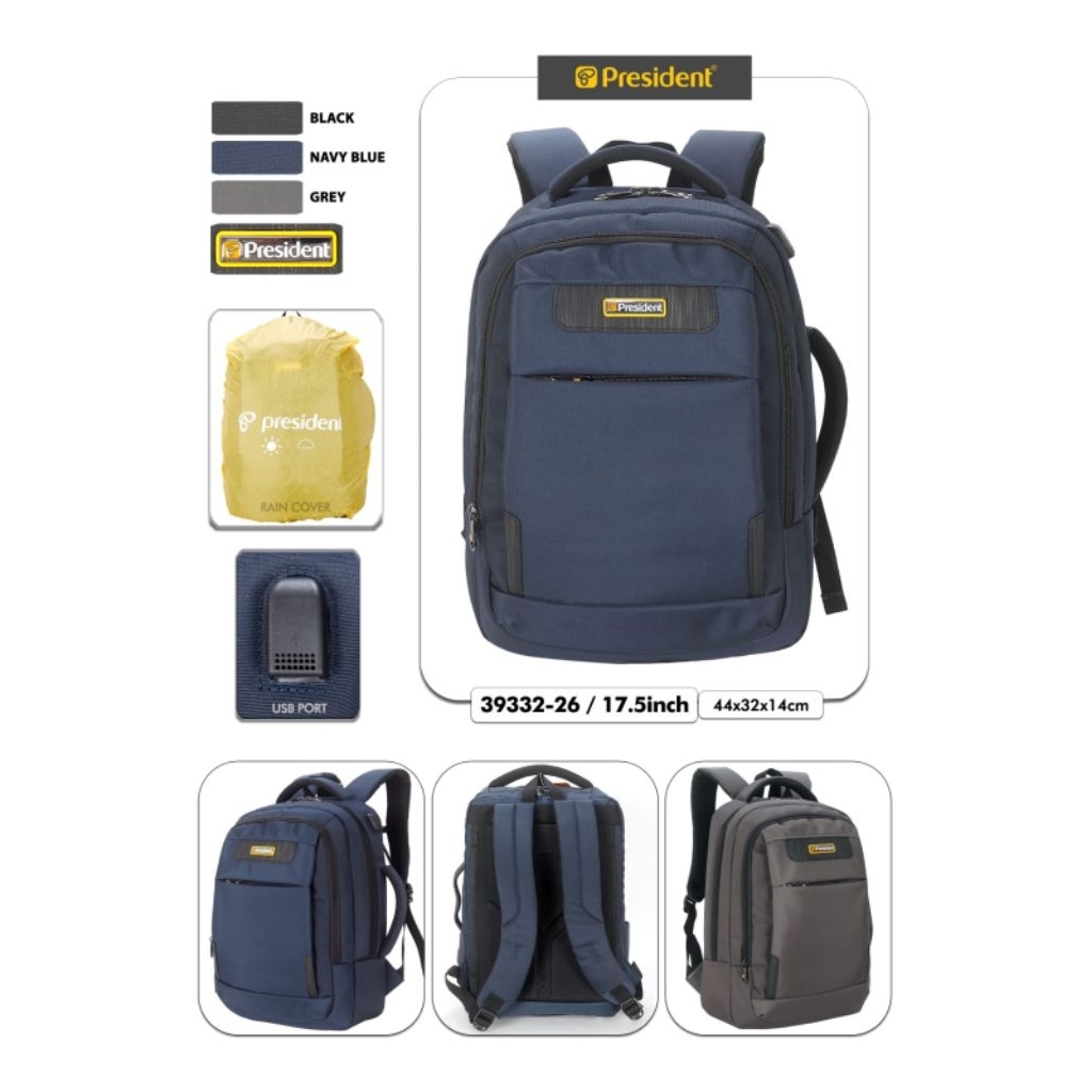 BP 39332-26  PRESIDENT | TAS RANSEL LAPTOP BACKPACK PRESIDENT USB ORIGINAL | TAS RANSEL PRESIDENT | 