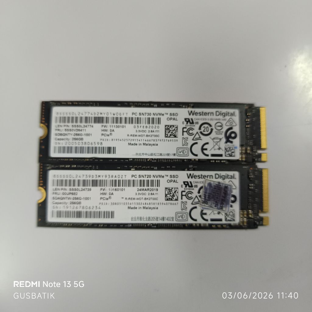 ssd m2 nvme 256GB 256 GB WD SN720 sn730 gen3 x4 nvme 2280 second