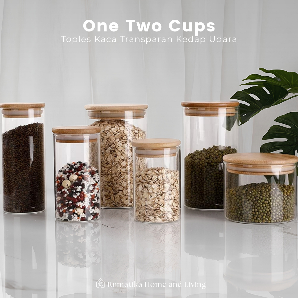 Rumatika Toples Aesthetic Bening Model Kayu Kaca Estetik 280 Ml - 1250 Ml Model Bulat Panjang Besar