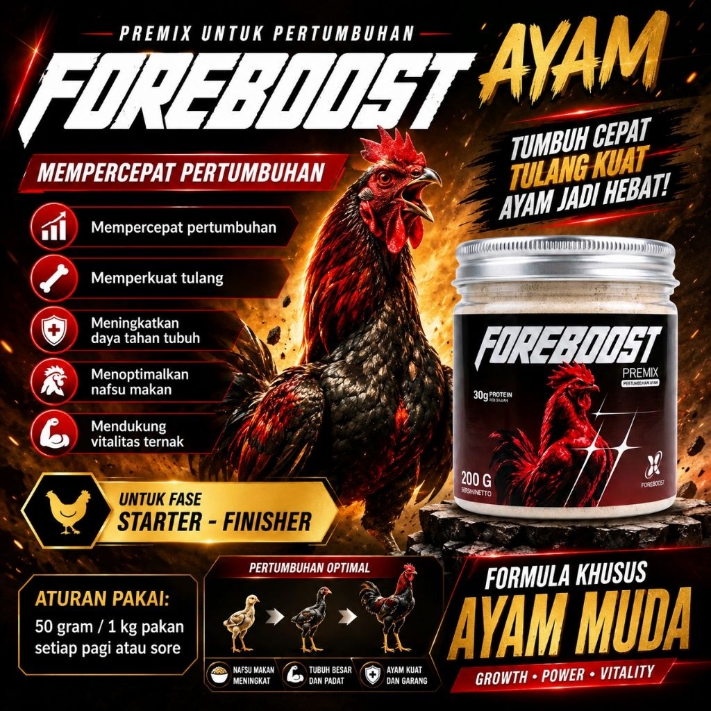 FOREBOOST PREMIX Vitamin Pertumbuhan Ayam Aduan | Premix Ayam Penggemuk & Penambah Otot | Vitamin Pa