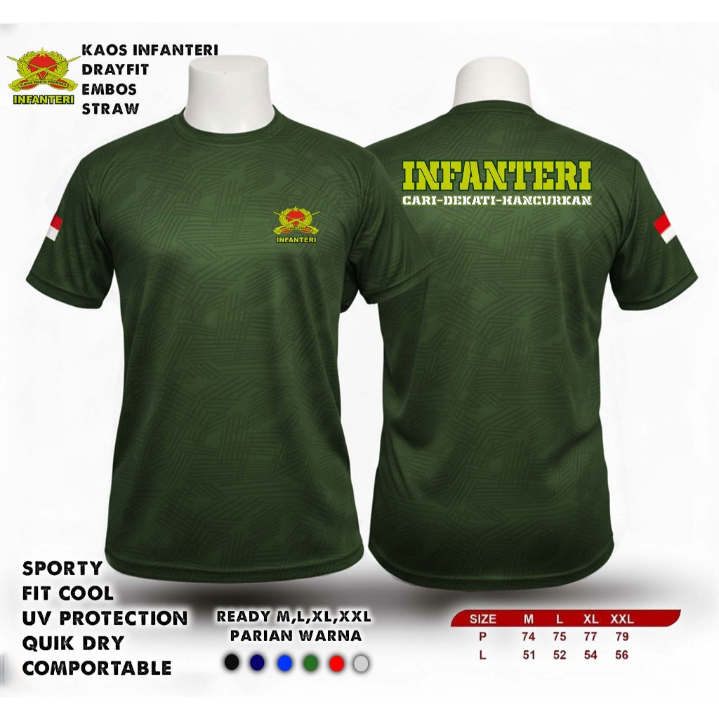 Baju Kaos Infanteri TNI AD Dryfit Emboss - Motif Timbul Keren Elegant