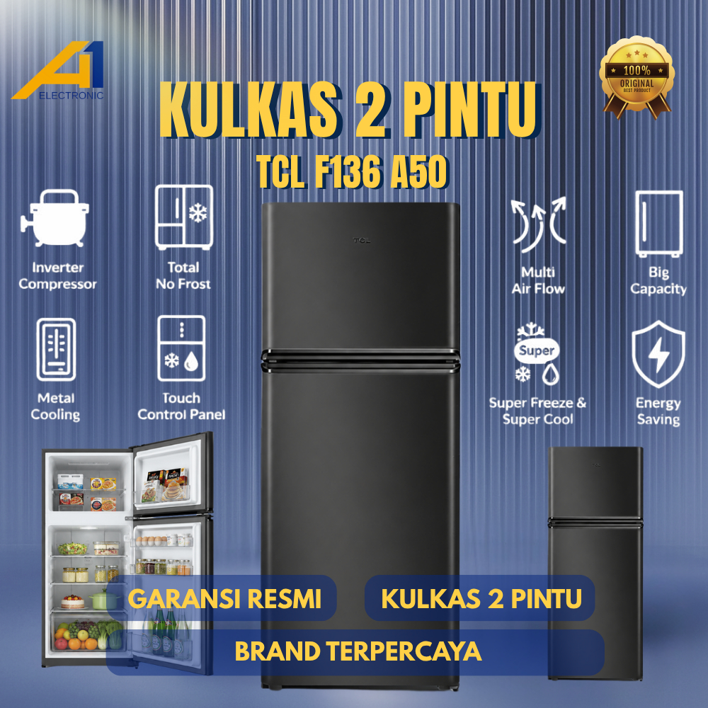 TCL Kulkas F136-A50 2 Pintu 118 L Low Noise Hemat Listrik