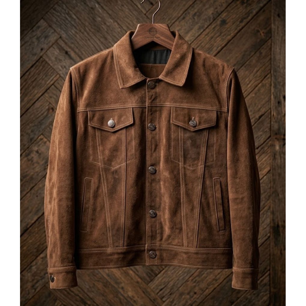 Jaket Kulit Pria Model Trucker Jacket Type III - Cokelat Tua