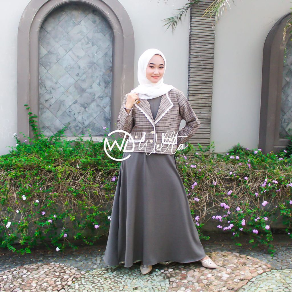 NEW  GAMIS MEYDA SET BLEZER CROP BAHAN CRINKLE MIX FLANEL SUPER ELEGANT ORI WELTA