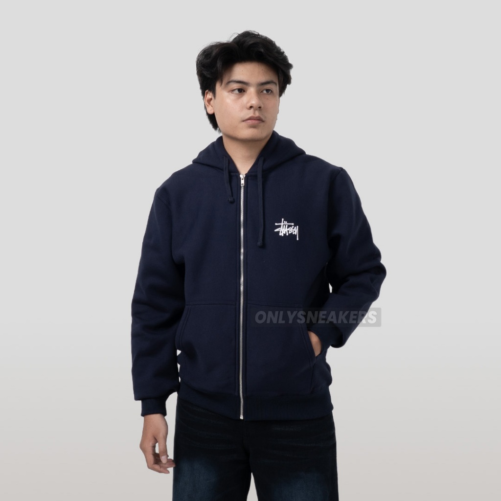 STUSSY BASIC STUSSY ZIP NAVY HOODIE