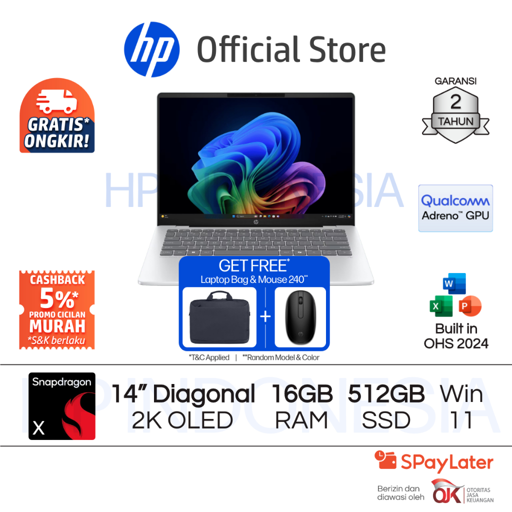 Laptop HP OmniBook 5  Snapdragon X Qualcomm Adreno 16GB RAM 512GB SSD Silver Free Windows 11 Home 14