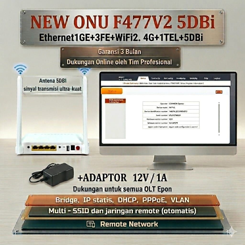 Router F477 V2 +Adaptor BERGARANSI Modem ONT ONU New F477 Epon V2