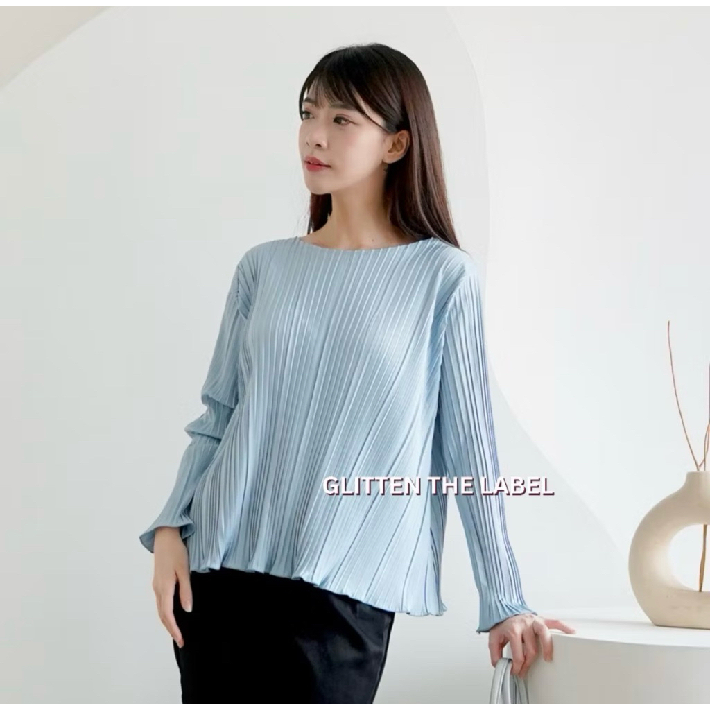 GLITTEN THE LABEL - Atasan Plisket BB Wavy Lengan Panjang / Top Plisket Lengan Panjang / Top Plisket