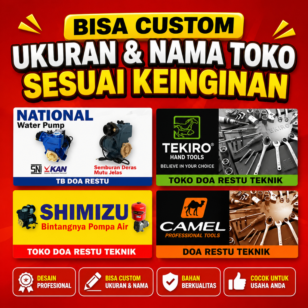 Banner Toko Teknik SHIMIZU, TEKIRO +Cetak bisa Custom Nama & Ukuran Spanduk Toko Listrik Elektronik 