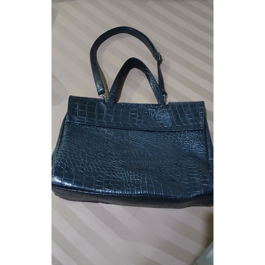 KWANI tas wanita tote bag kerja kantor besar abu tua kulit sintetis emboss croco