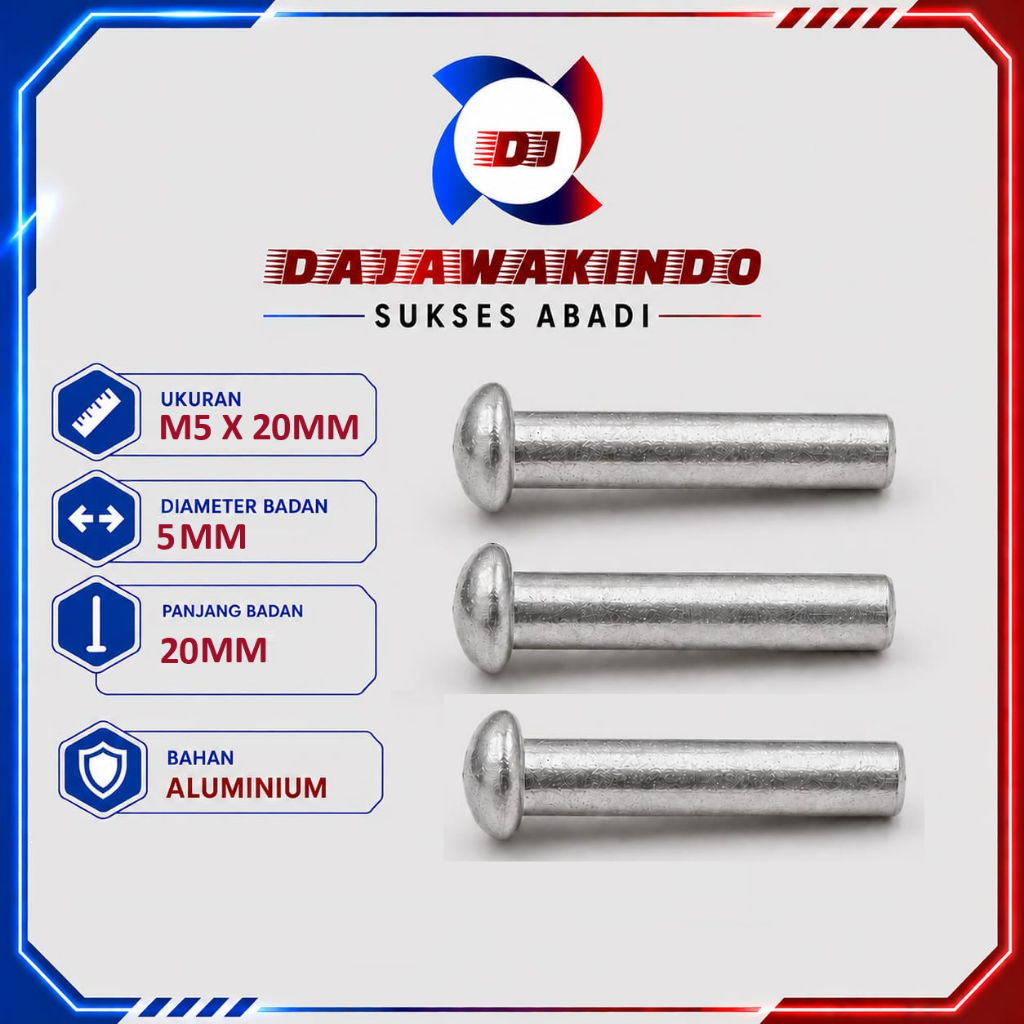 Paku Keling Alumunium M5 x 20MM / Paku Keling Alm Kepala Bulat M5 x 20MM