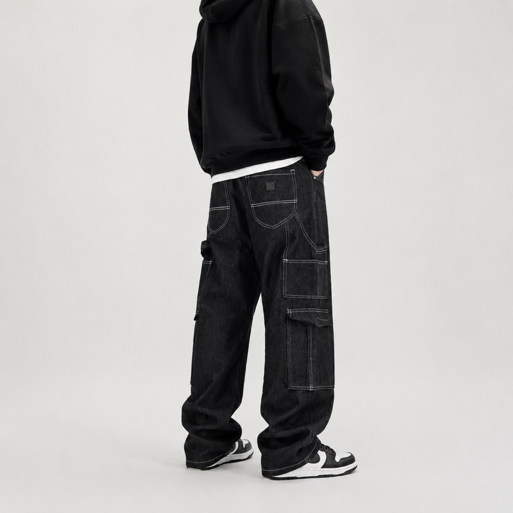Jeans Carpenter Pria Loose Fit Cargo & Cargoless – Denim Streetwear Premium / Celana Jeans Big Size 