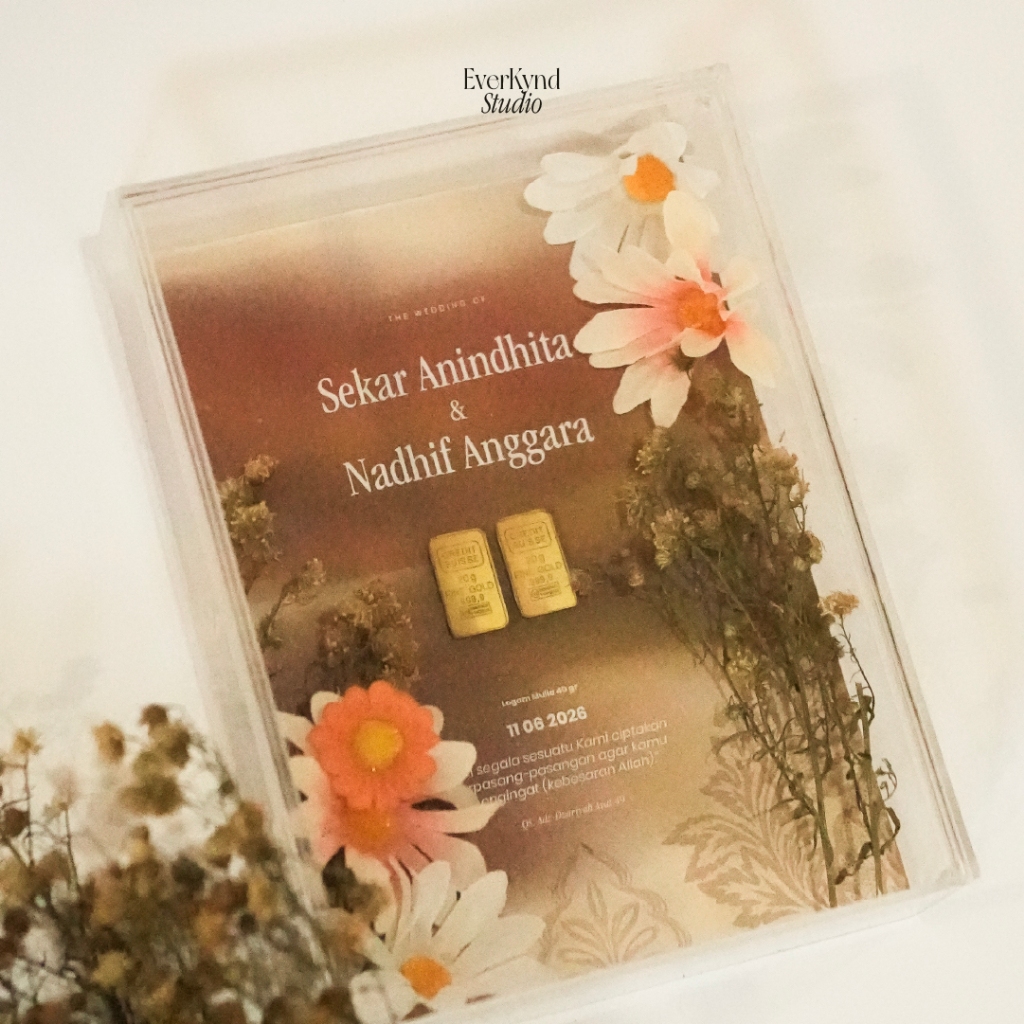 Mahar Wedding Sunset Bloom | Mahar Pernikahan Frame Custom Estetik | Logam Mulia, Perhiasan & Uang b