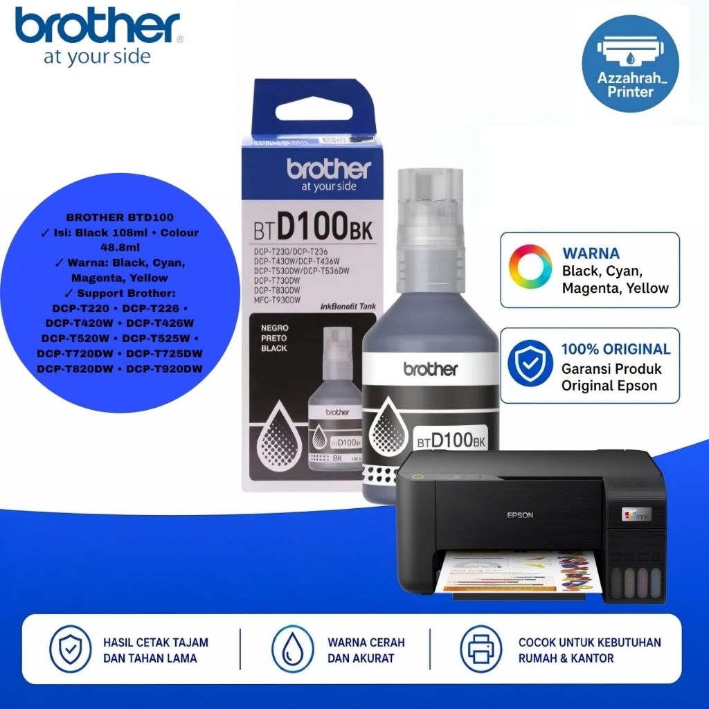 TINTA BROTHER BT D100 BLACK / HITAM ORIGINAL PRINTER
