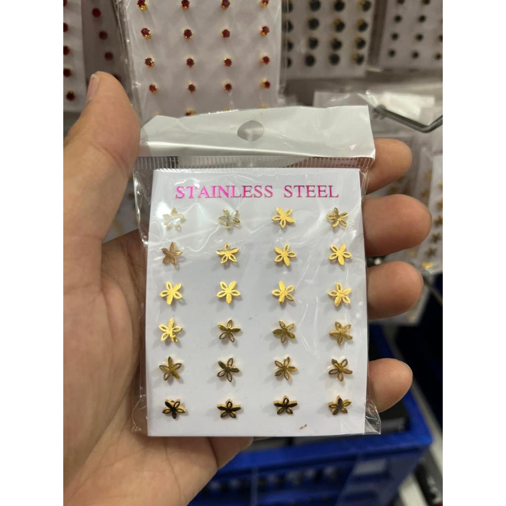 GROSIR ANTING GIWANG WANITA PENTOL MUTIARA LUSINAN TITANIUM ISI 12 PASANG GOLD COLOUR