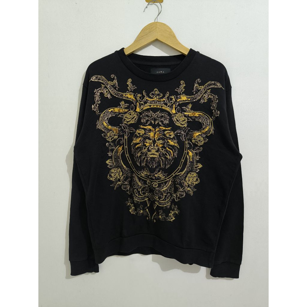 Sweater Crewneck Zara Baroque Graphic Art Black Gold size L