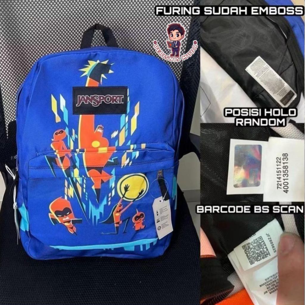 [READY STOK BISA COD] TAS RANSEL JANSPORT MOTIF INCREDIBLE BIRU - BNWT FULL TAG