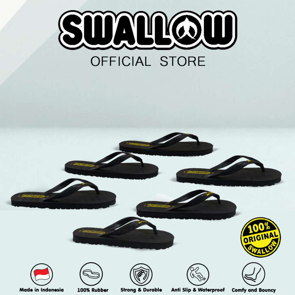 Okina Sandal Jepit Black Nova 03 - Sendal Karet Dewasa Wanita Pria Anti Selip