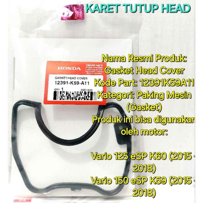GASKET HEAD COVER VARIO 150 ESP 125 ESP 12391K59A11