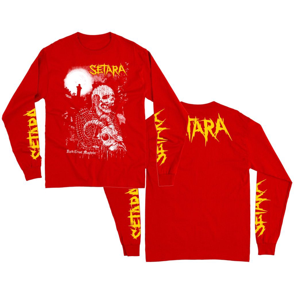 Kaos Band Punk Lengan Panjang Setara - Dark Crust Mayhem merah