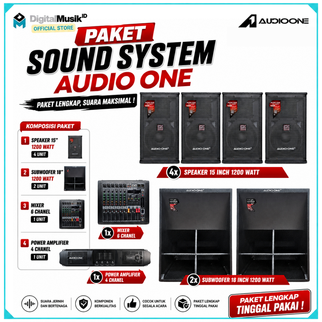 AUDIO ONE Paket Sound System Siap Bunyi Subwoofer 18 inch Fullrange 15 inch Hajatan / Rumahan I DM