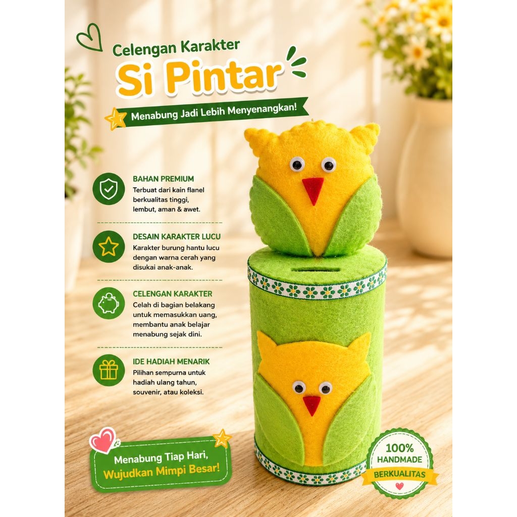 Celengan Burung Hantu Kain Flanel Lucu Celengan Unik Kain Flanel – Motif Burung Hantu Celengan Tabun