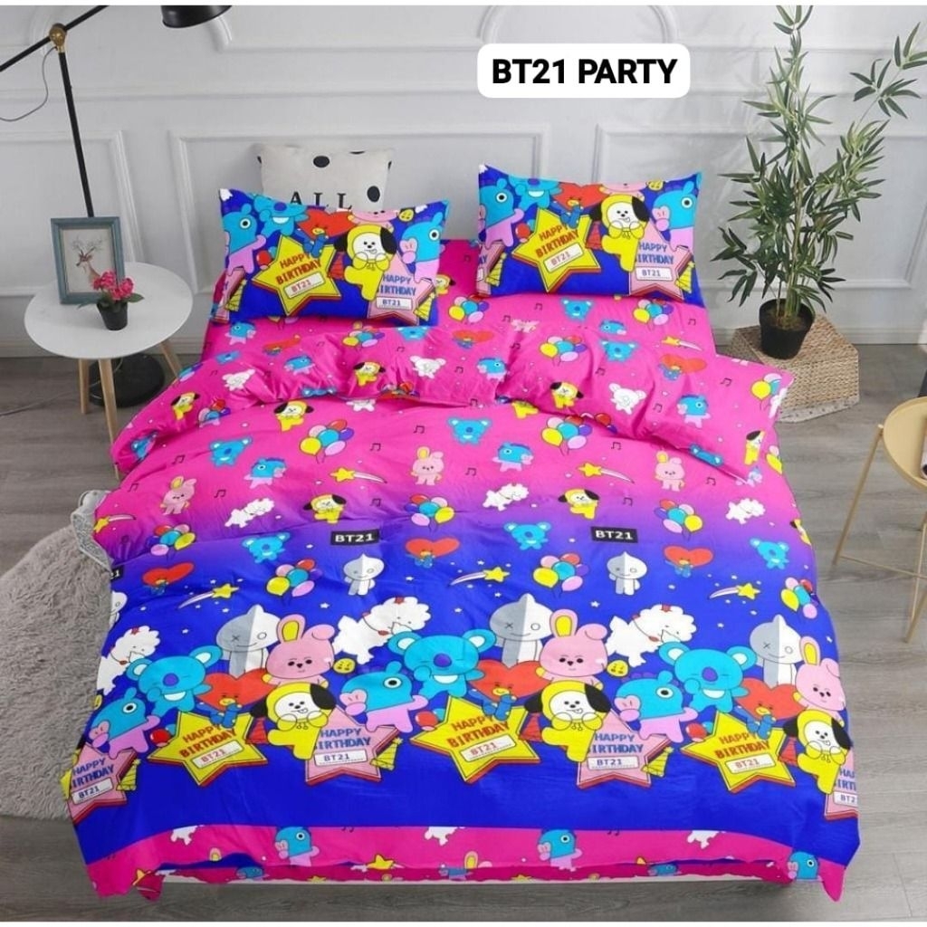 SPREI KARET KATUN PREMIUM 90/100/120/140/160/180/200 motif Bts bt21 bts21 KPop korea night party blu