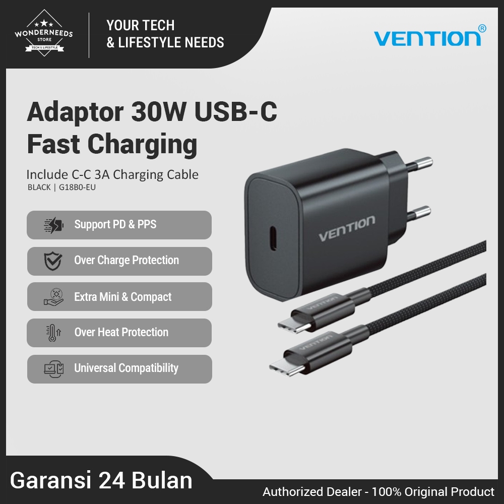Vention G18 Charger 30W with USB- C to C Cable SFC PD PPS Nylon Braided 3A PD PPS SFC