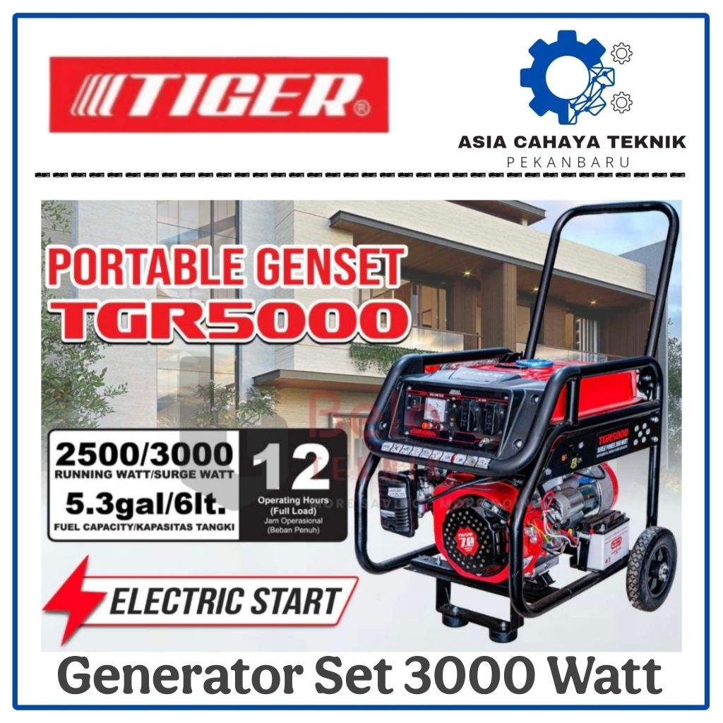 TIGER TGR 5000 TGR5000  Mesin Generator Genset Bensin 3000 Watt Genset Recoil Starter
