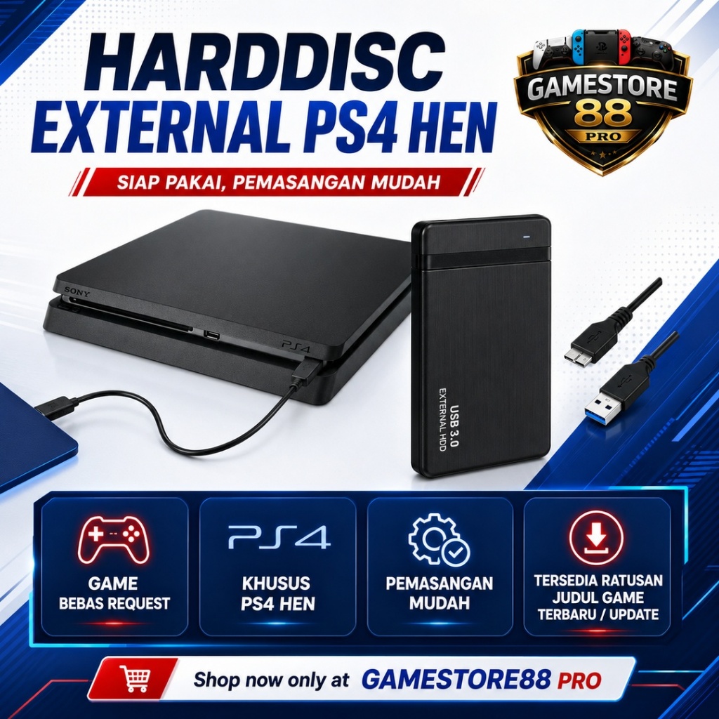 Harddisk Eksternal PS4 250GB - 500GB - 1TB Full Game Update Plug Play PS4 HEN