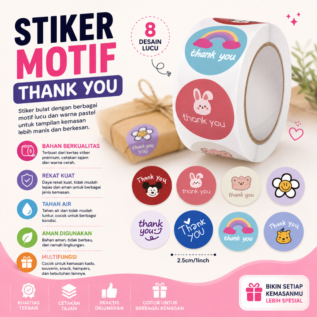 Sticker Tempel Thankyou isi 500pcs | Sticker Packaging Olshop, Makanan