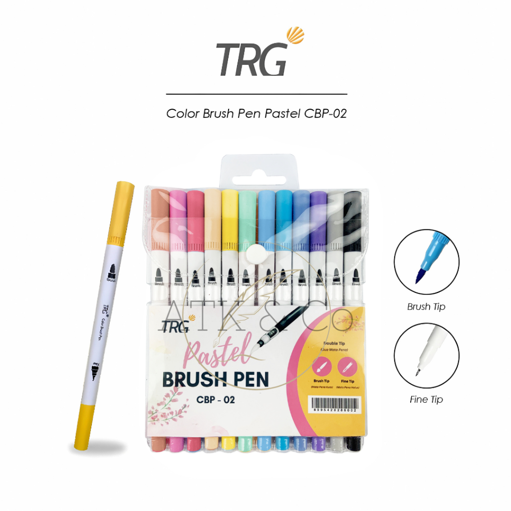 TRG Color Brush Pen Set Double Tip Pastel 12 Colors CBP-02 - Pulpen Pena Spidol Kuas Warna TRG