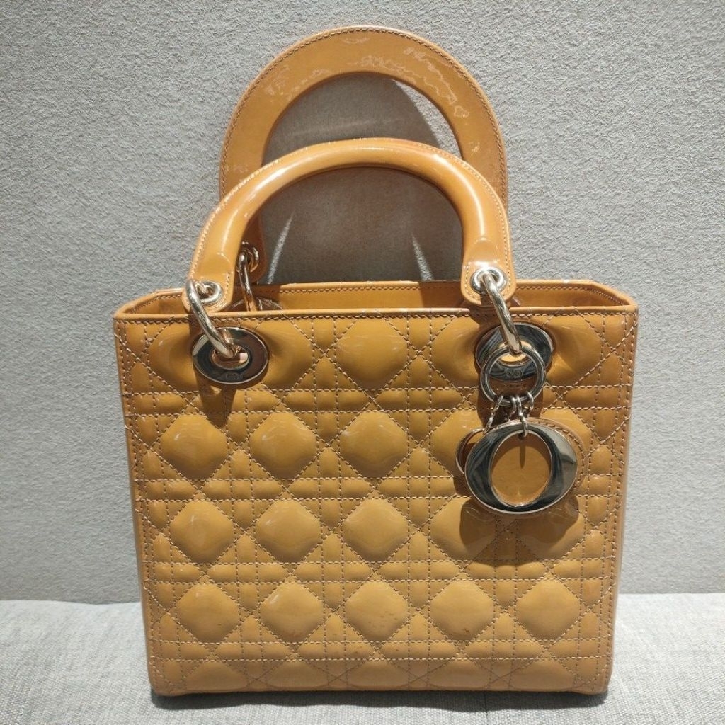 preloved lady Dior medium patent yellow