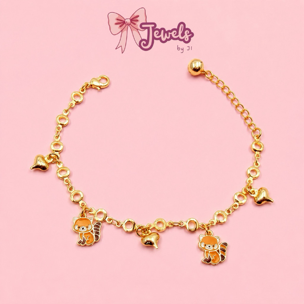 Gelang Anak Meilyn Motif Red Panda Lapis Emas Anti Karat Aman untuk Kulit Sensitif