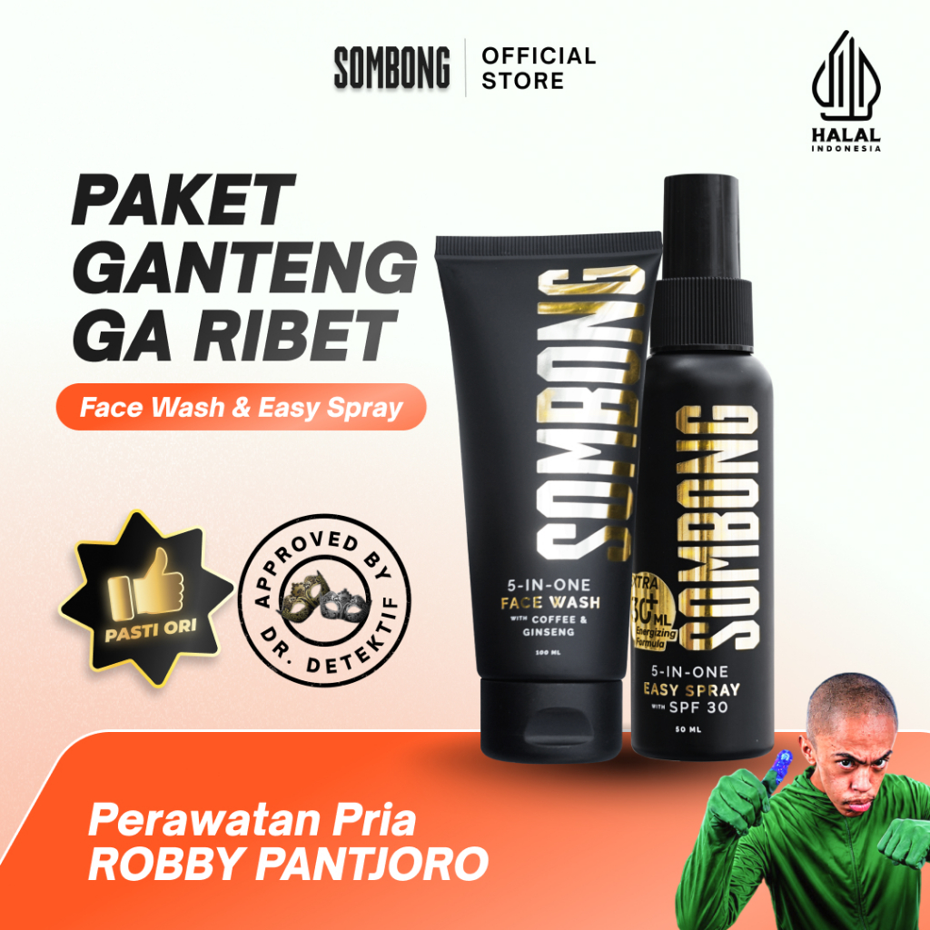 [BISA COD]  SOMBONG Ganteng Ga Ribet 5-in-1 Face Wash Pria + Sunscreen Spray with SPF 30 Sunscreen S