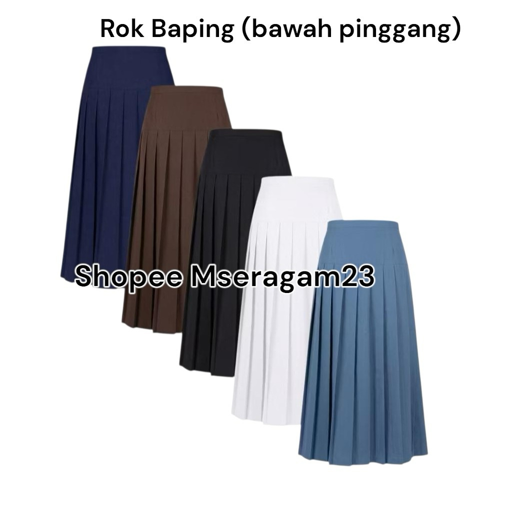 Rok SMA Rempel Baping (Bawah Pinggang) Abu,Coklat,Hitam,Biru Bahan Famatex