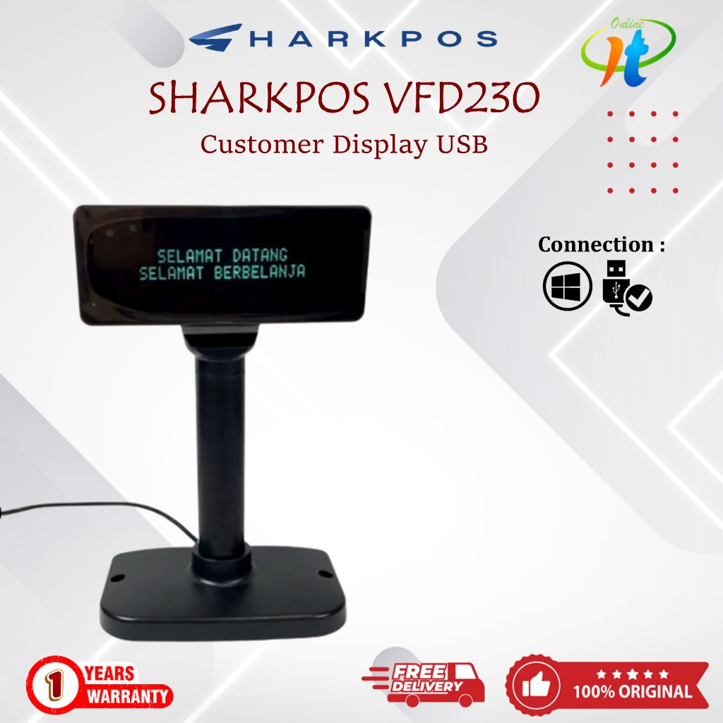 Customer Display Sharkpos VFD230 VFD 230 USB Layar Petunjuk Harga PD22C PD 220 VFD203