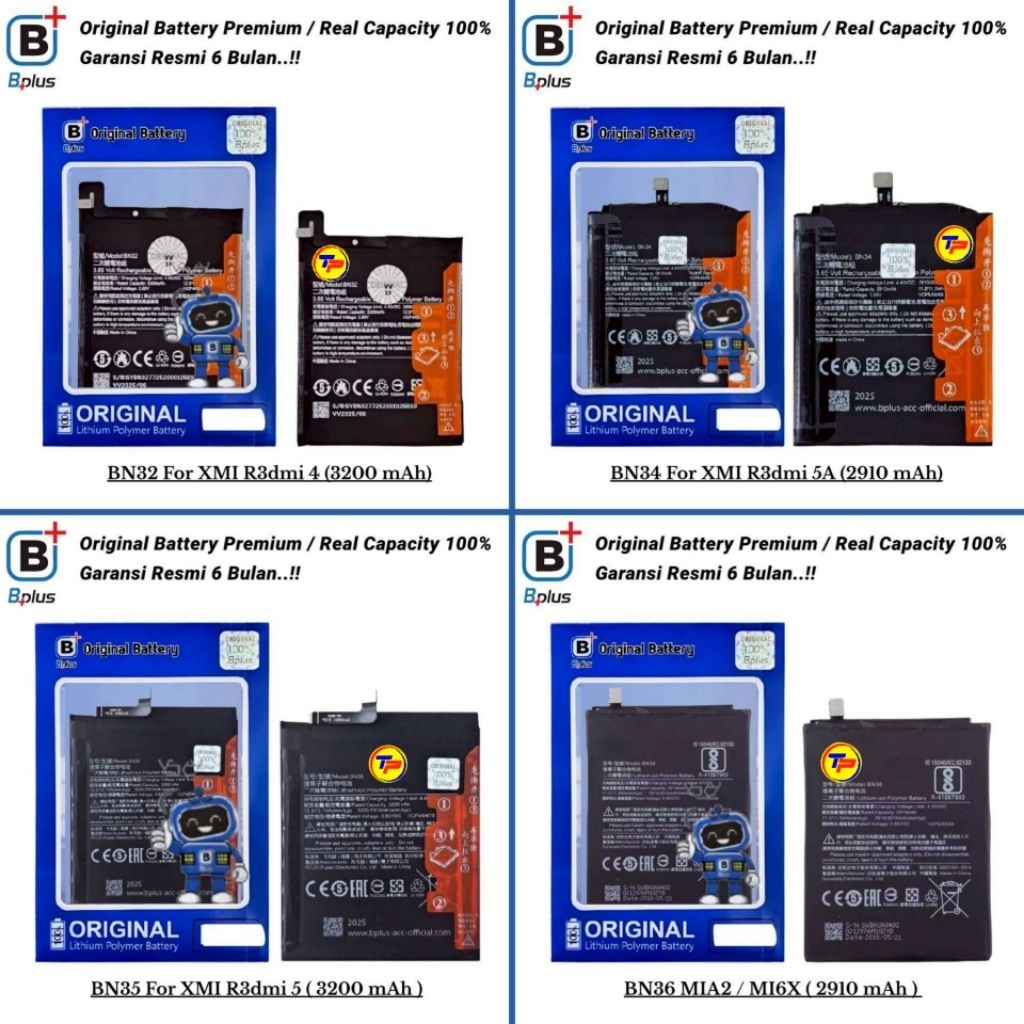 Baterai BPLUS Xiaomi Redmi 4 / 5A / 5 / MIA2 / MI6X / BN32 / BN34 / BN35 / BN36