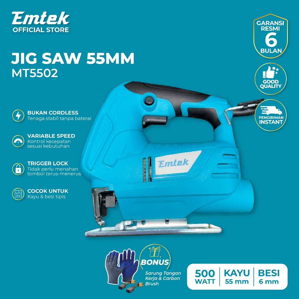 EMTEK Mesin Gergaji Ukir Listrik 550W Jigsaw Kayu Besi