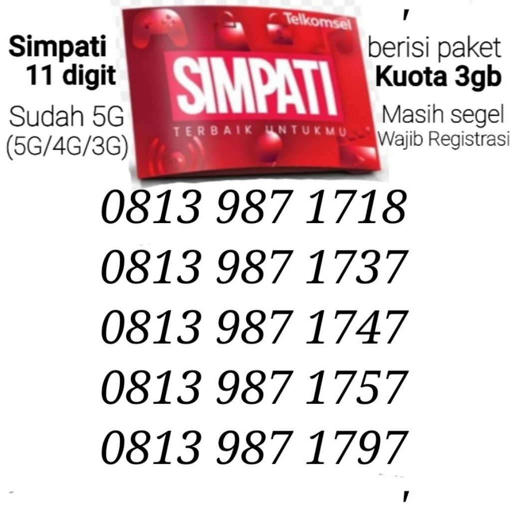 Nomor Cantik Simpati 11 Digit Paket 3gb Kuota 3 Gb Telkomsel Kartu AS Loop Perdana Murah Termurah