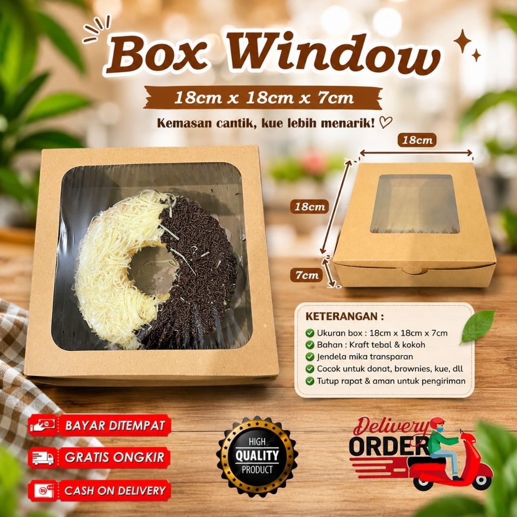 DUS KOTAK NASI WINDOW CRAFT UK. 18X18X7CM / KOTAK KUE LUNCH BOX WINDOW CRAFT UK 18 X 18 X 7
