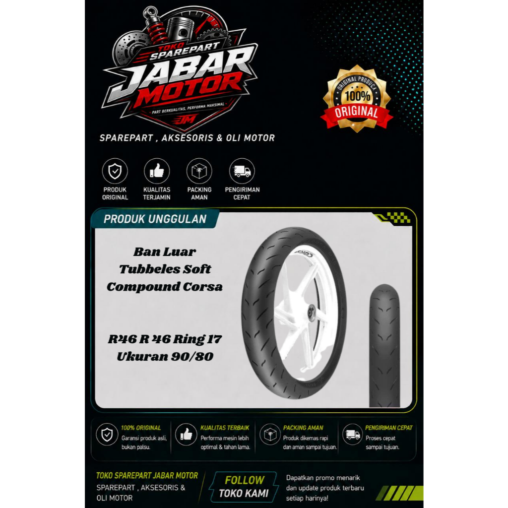 BAN LUAR TUBBLES SOFT COMPOUND CORSA R46 R 46 RING 17 UKURAN 90/80