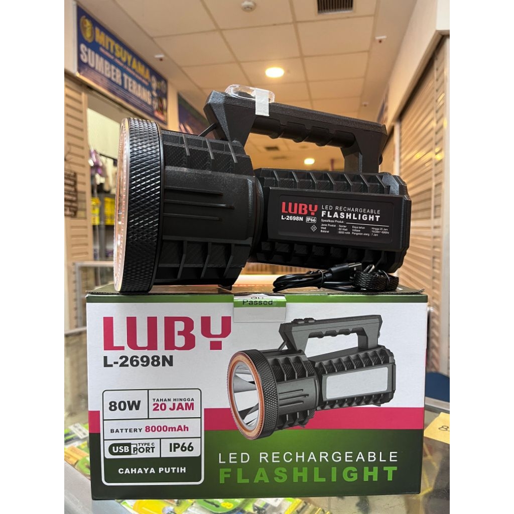 Senter Luby L-2698N 80Wat , tahan hingga 20jam capcty batry 8000mAh Rechargeable
