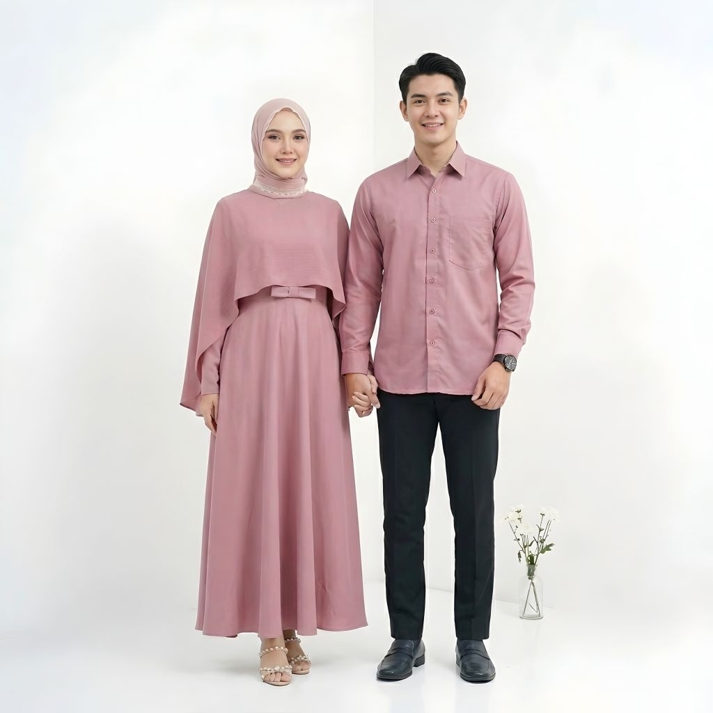 Couple Kondangan Kekinian Baju Pasangan Muslim Set Kemeja Dan Gamis Simple Elegant Capena Zh