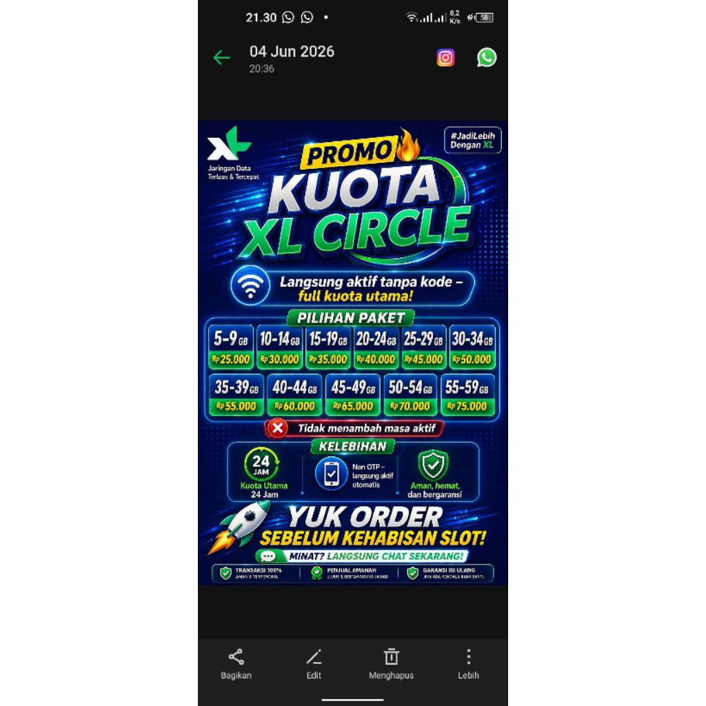 Paket Internet XL Circle tidak menambah masa aktif- Kuota Besar, 24 Jam Nonstop, Akses Aplikasi Beba