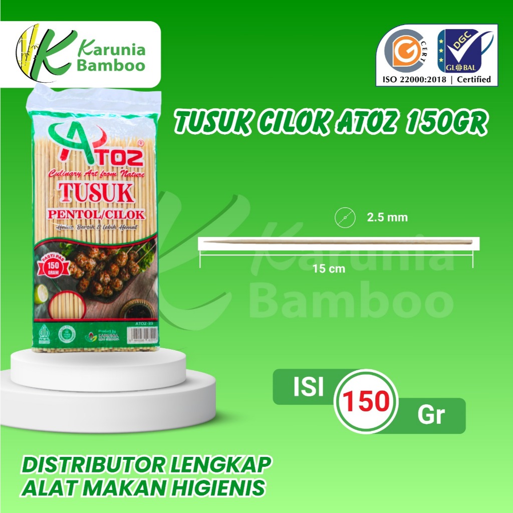 ATOZ Tusuk Pentol Cilok 2.5 mm x 15 cm /pentol tusuk bambu/takoyaki tusuk es kul kul