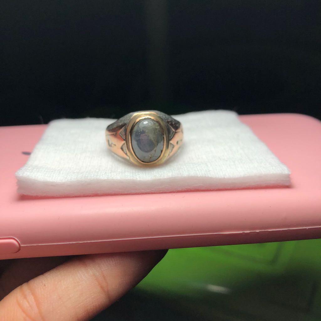 Cincin Batu Aquamarine Berly Kuno Asli Ring Perak emas Swasa